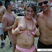 Ladies goes wild at summer naked party.
