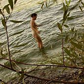 Playing exposed in the water.